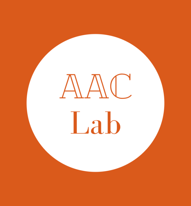 AAC lab logo that reads "AAC Lab" in white lettering atop an orange background 
